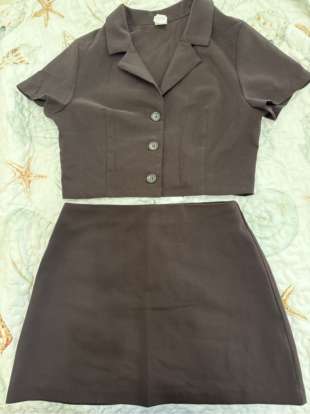 Simons Dark Brown Cropped Blazer & A-Line Mini Skirt Set
